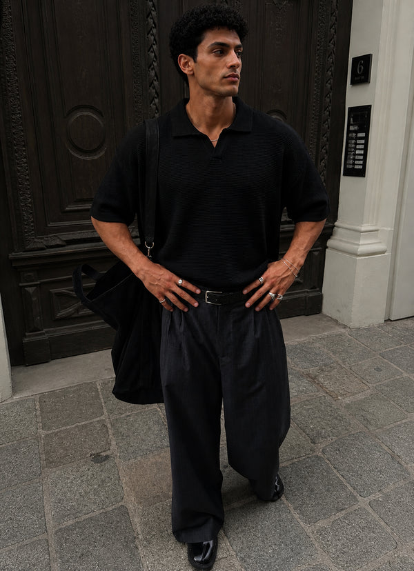Textured Knit Polo – black (0171)