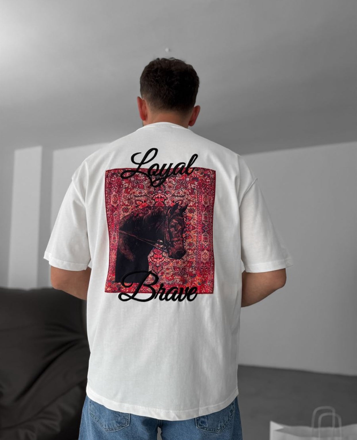 Oversized cotton shirt - horse print