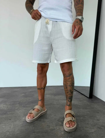 Muslin Fabric Linen Short - 002 - white