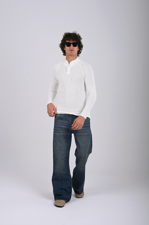 Ribbed Knit Henley Sweater -(W- 0323)