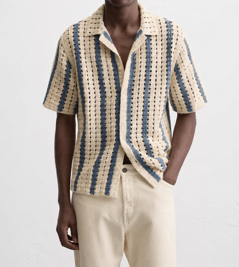 Zara Textured Knit Stripe Resort Shirt-(0297)