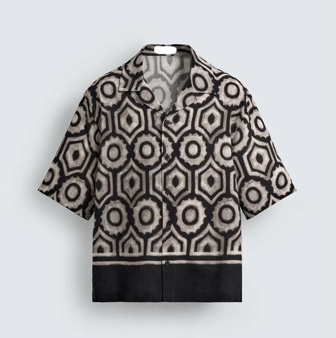 Zara-Geometric Jacquard Resort Shirt - ( 0299)