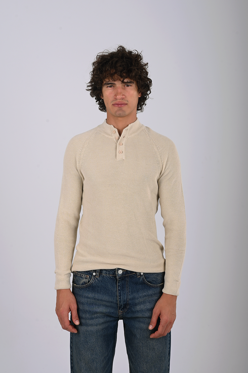 Ribbed Knit Henley Sweater -(W- 0323)