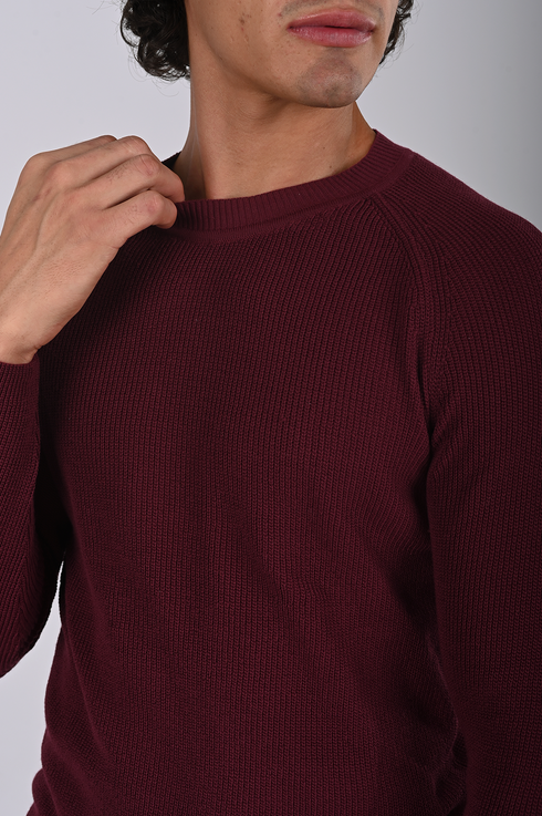 Textured Knit Crewneck Sweater- (W-0329)