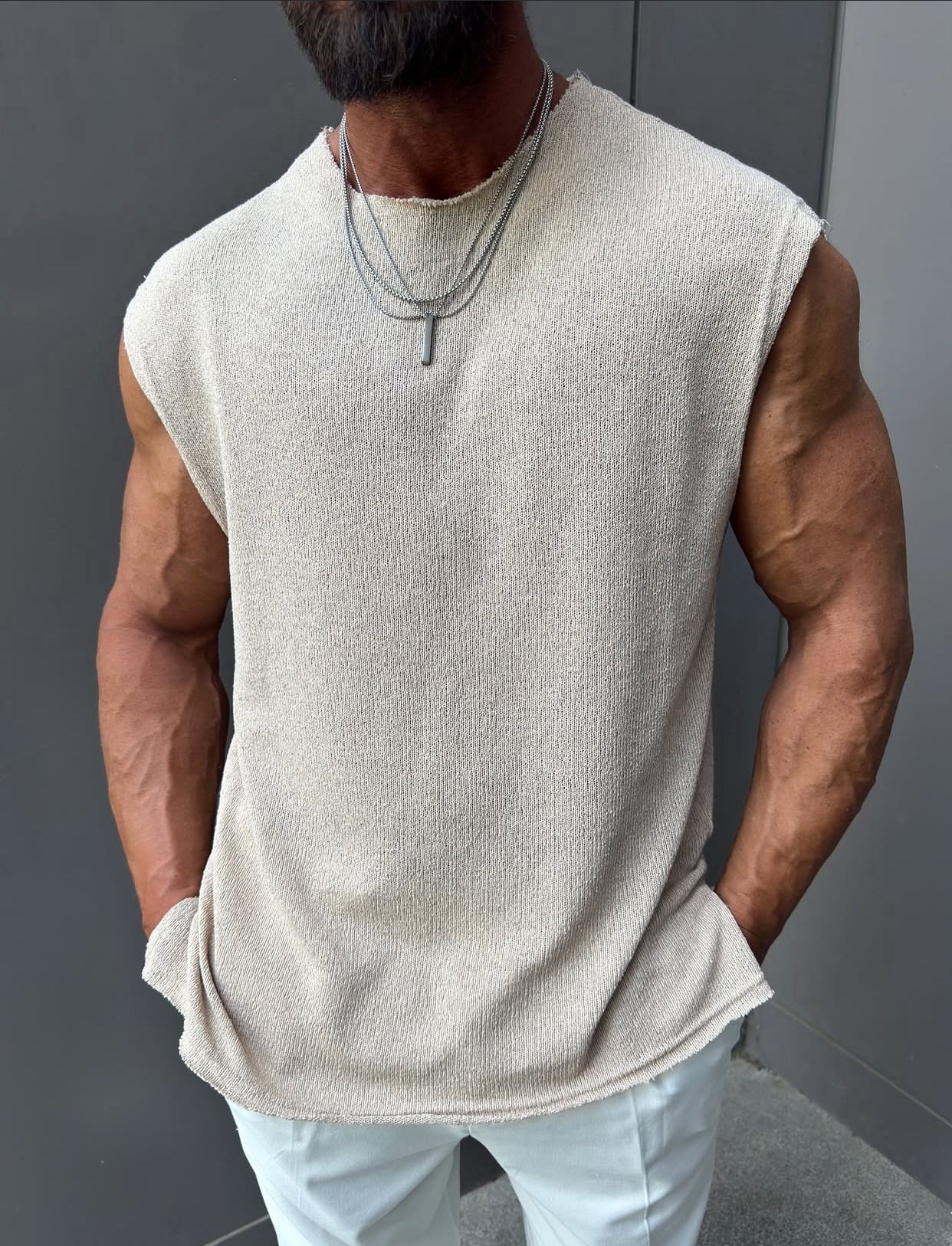 Cotton sleeveless shirt - 0013 - beige