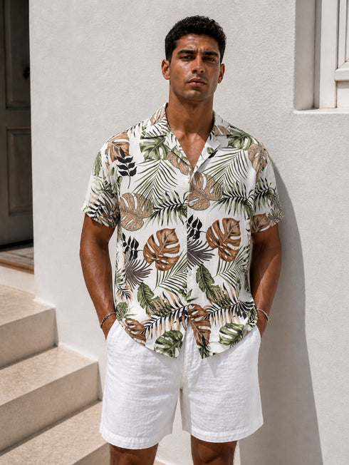 Tropical Leaf Print Shirt – Sand Palm Edition (0191)
