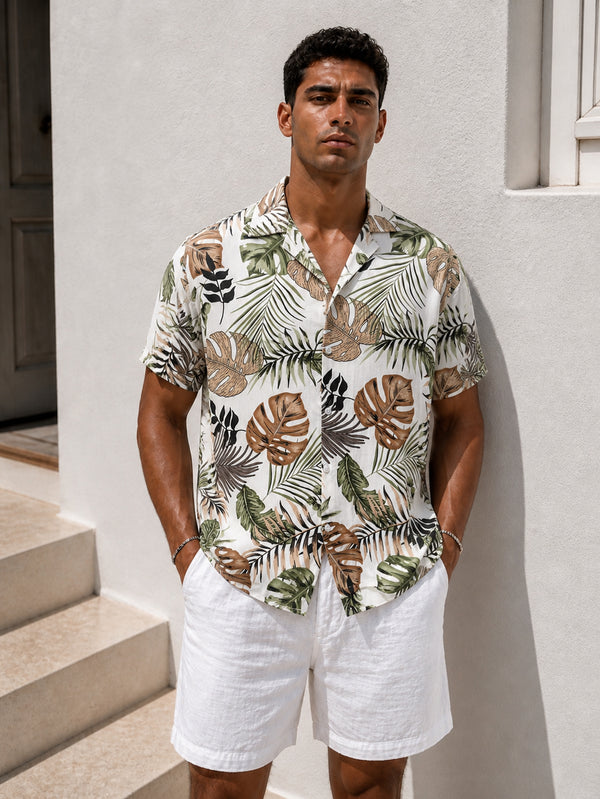 Tropical Leaf Print Shirt – Sand Palm Edition (0191)