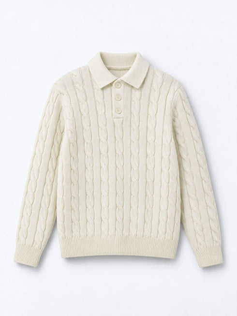 Premium Cable-Knit Polo Sweater - (W-0341)