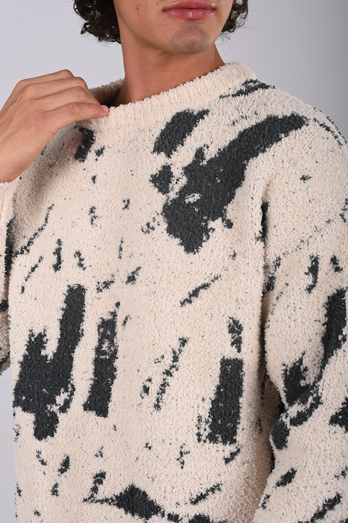 Abstract Knit Sweatshirt – Off White & Black (W-0306)