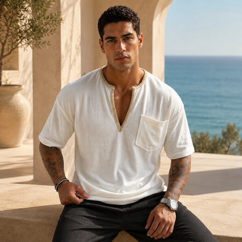 Luxury Textured Notch Neck T-Shirt ( 0280)