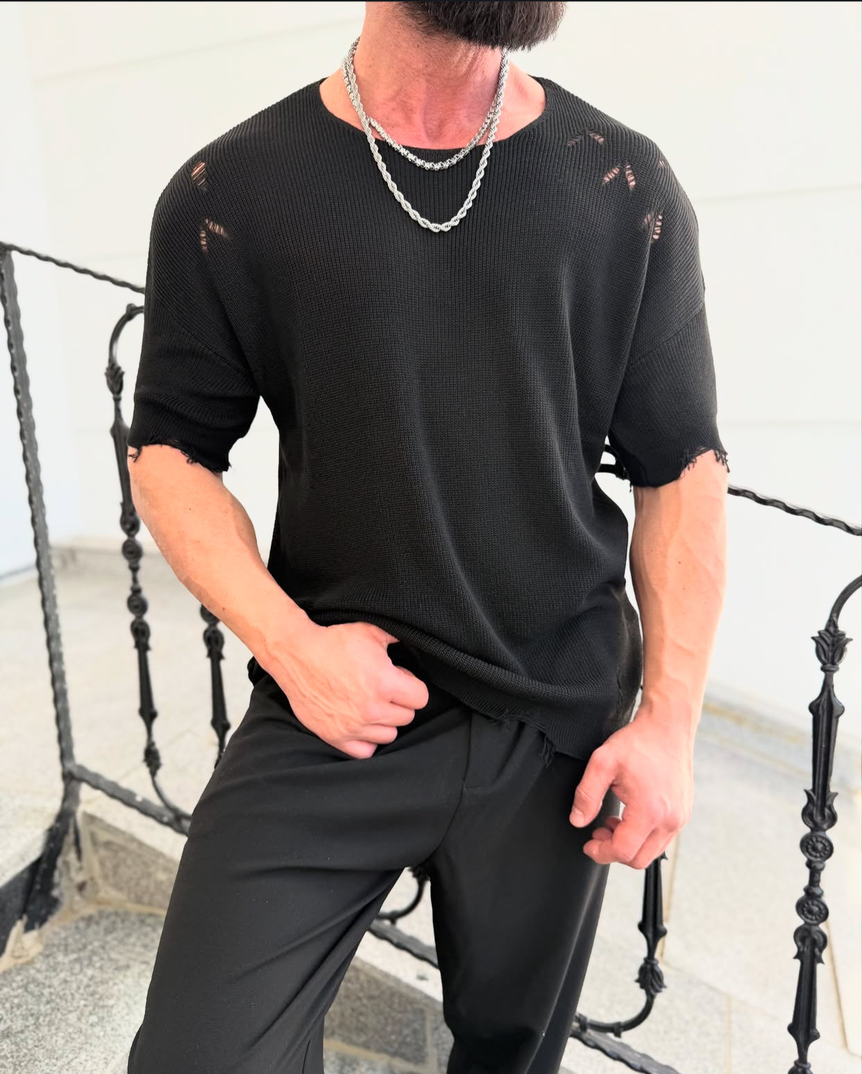 Cotton knitwear shirt - Balck - 0026