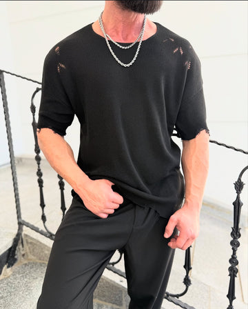 Cotton knitwear shirt - Balck - 0026