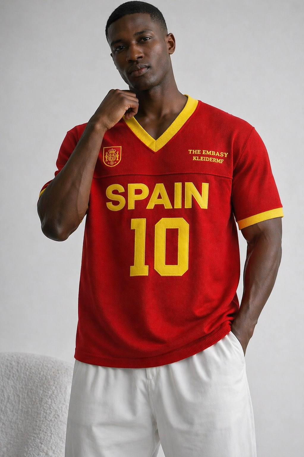 Spain Knit Short Sleeve V-Neck Shirt  0157