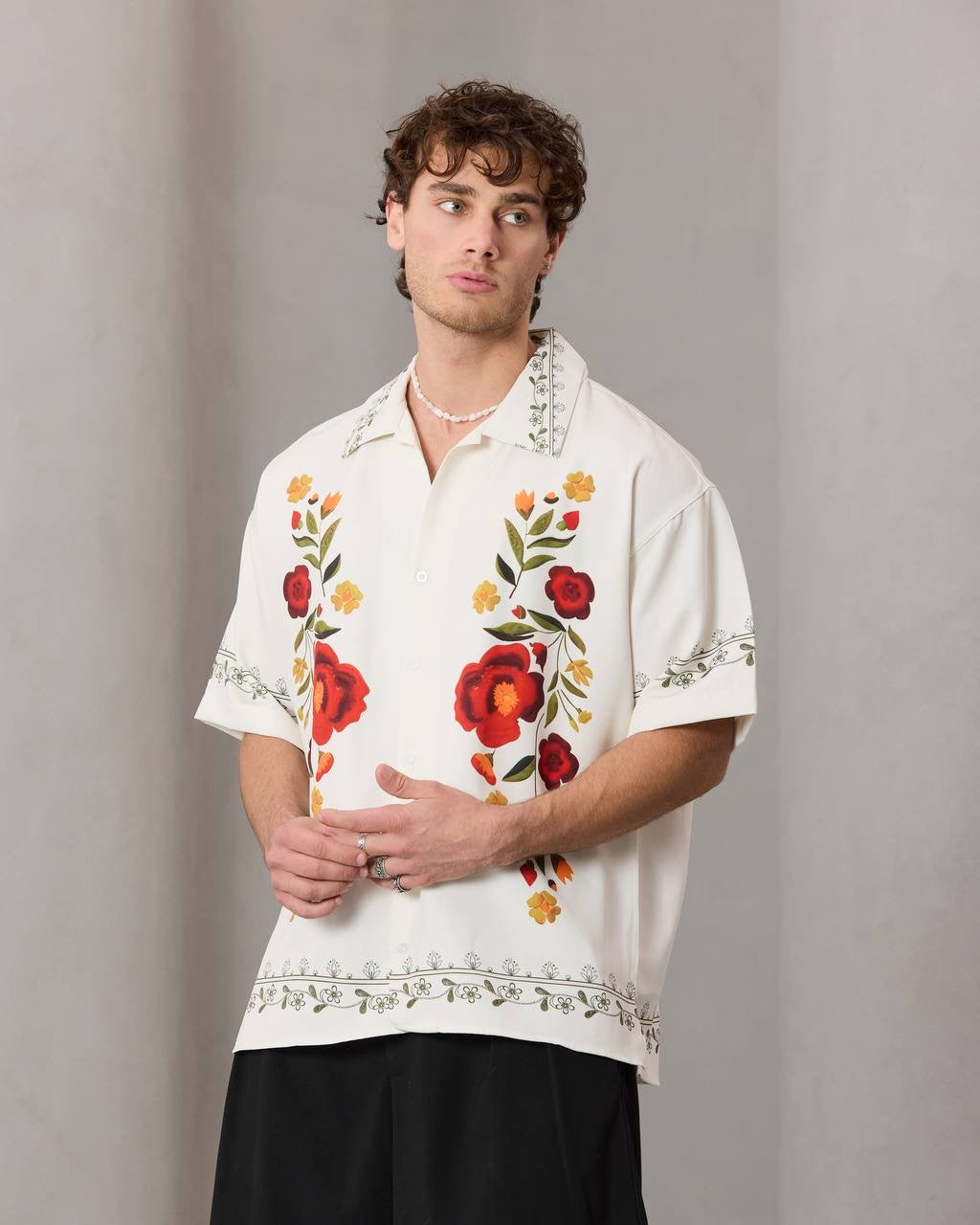 Floral Embroidered Summer Shirt – Cream / 0212