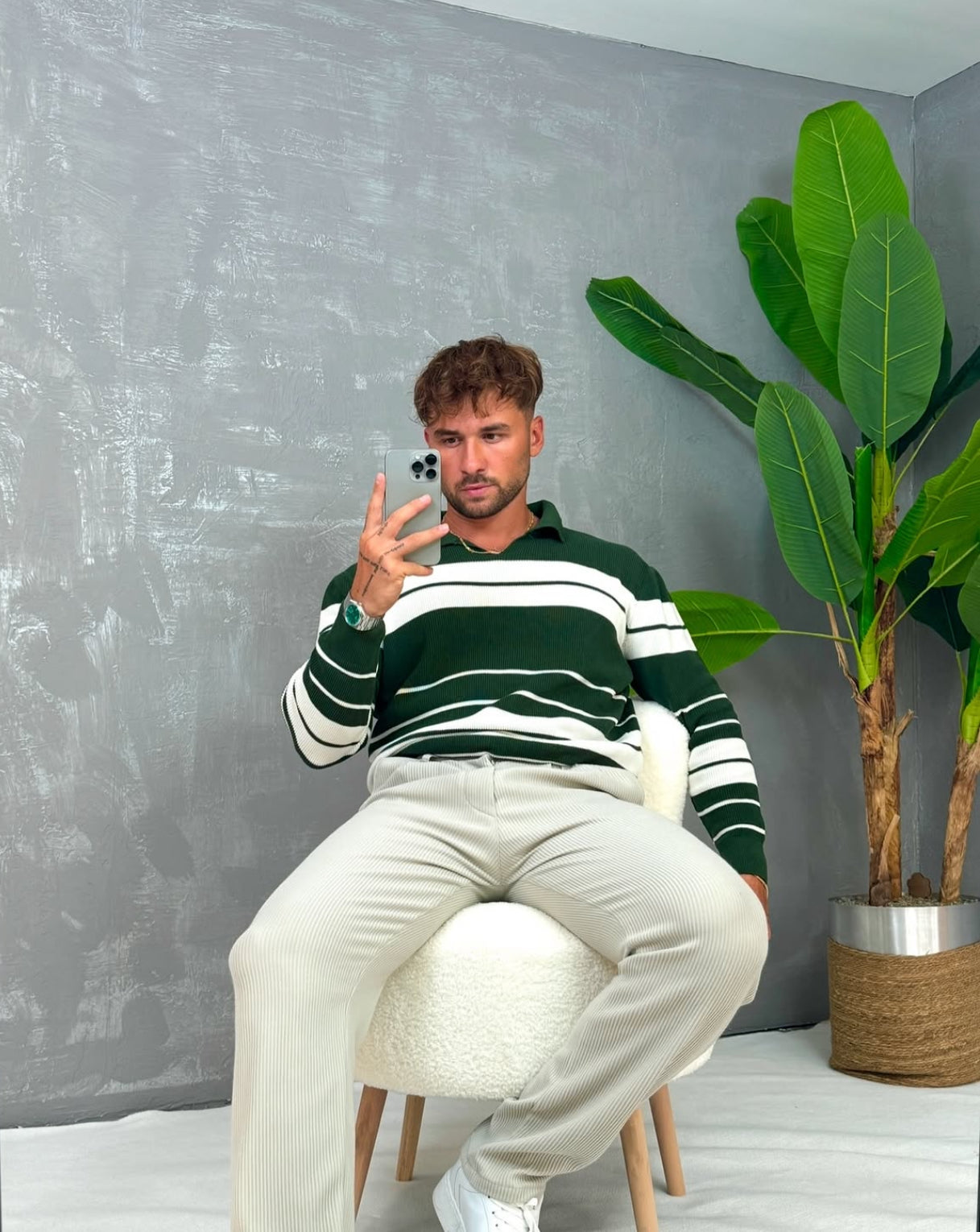 White- green stripes pullover - 0098