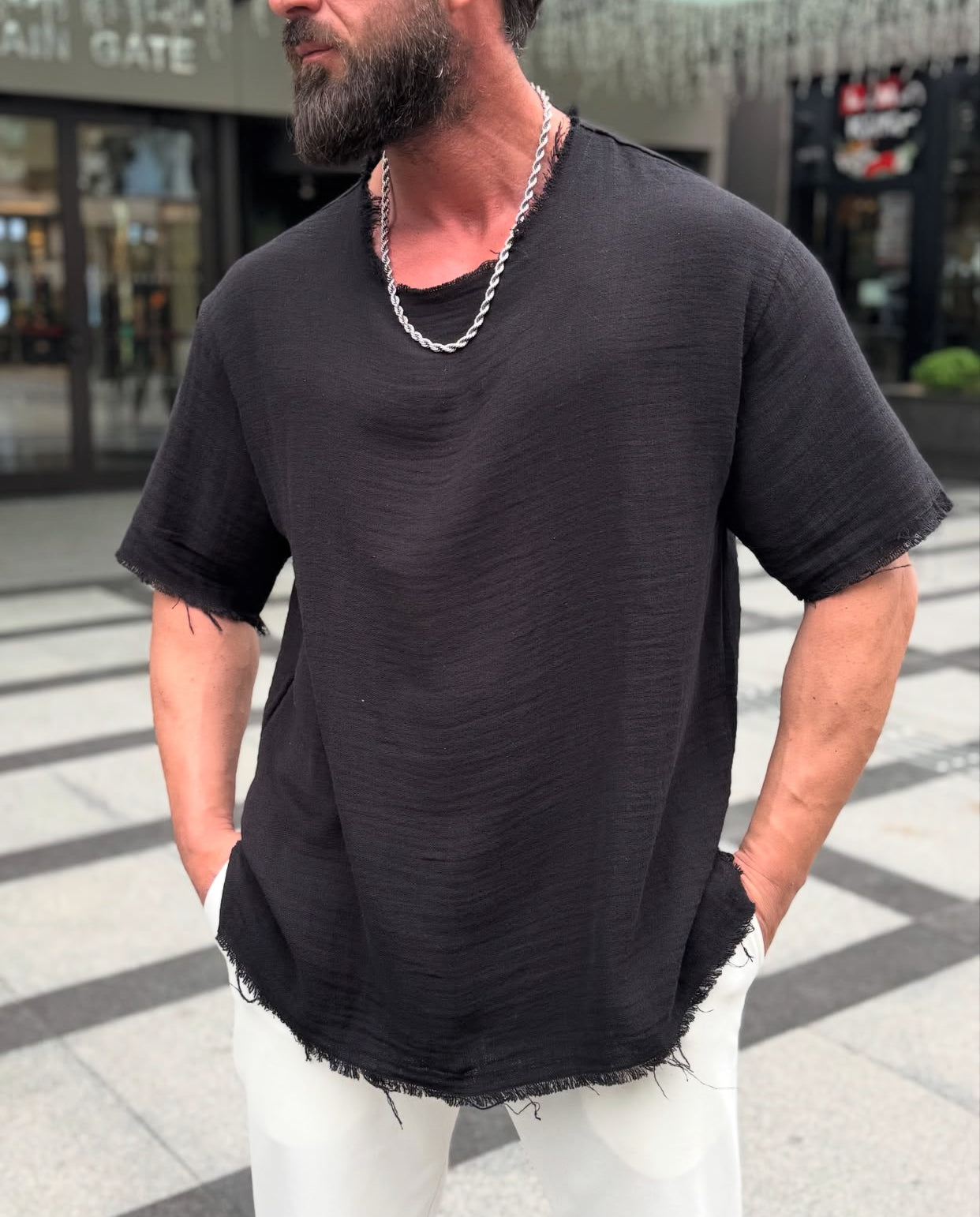 Unfinished linen t-shirt - R 0013