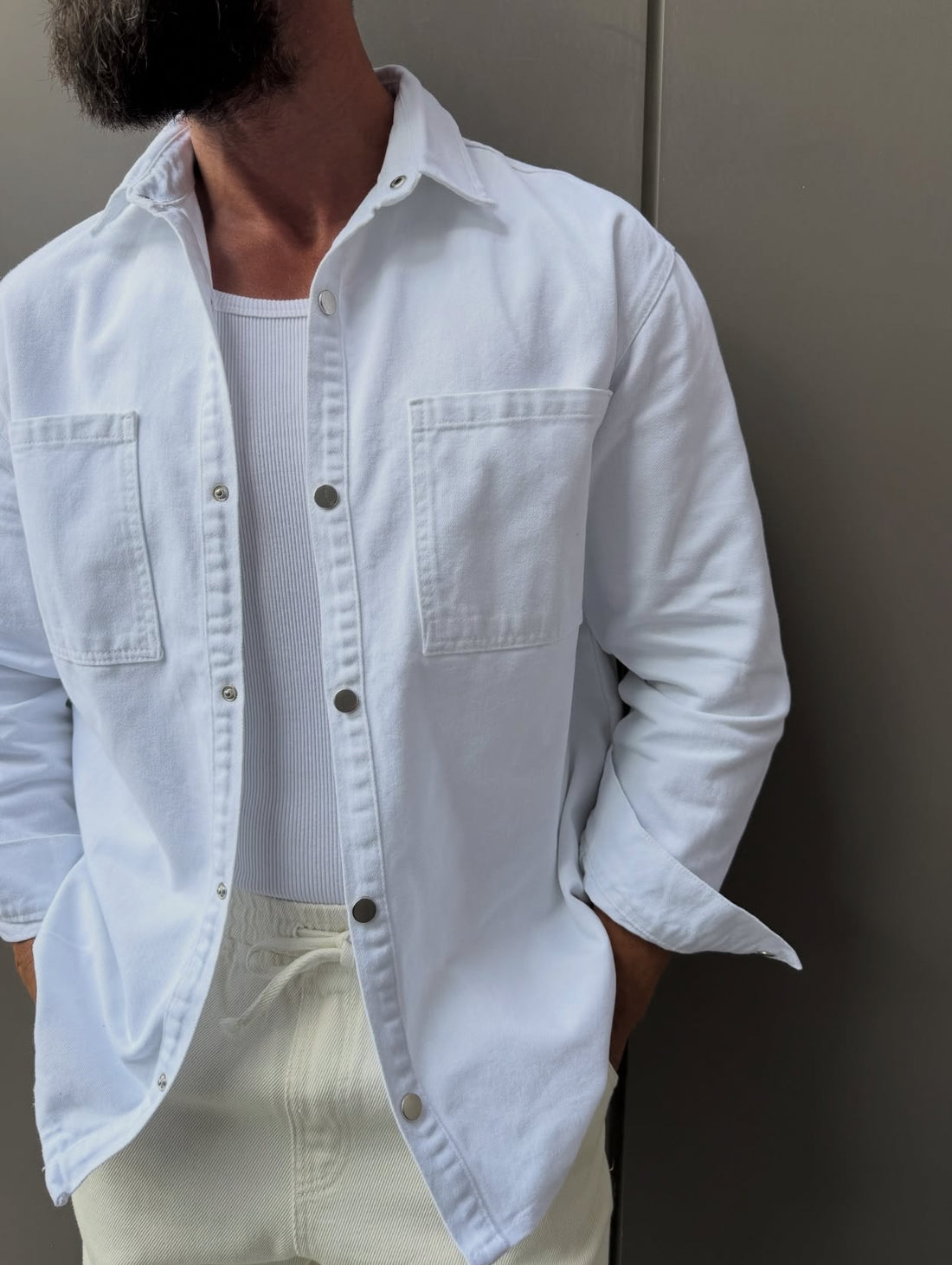 Men denim shirt - white  0069