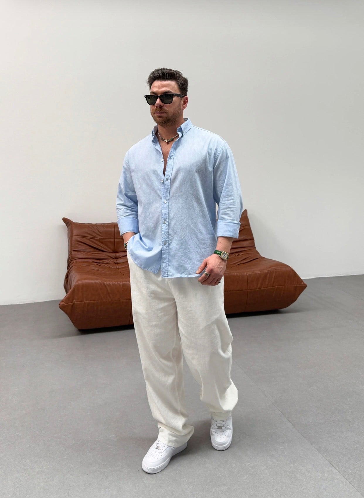 Linen Relaxed Shirt – babyblue - 0124