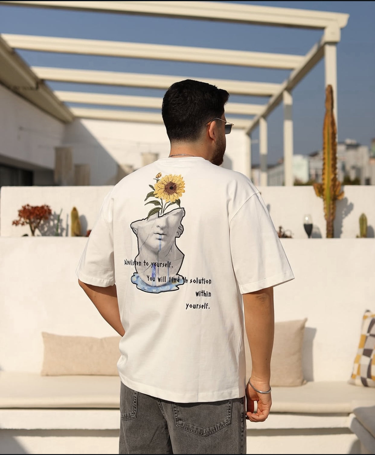 White printed cotton T-shirt R 007