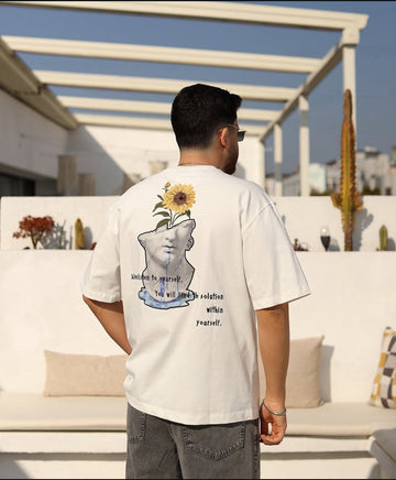 White printed cotton T-shirt R 007