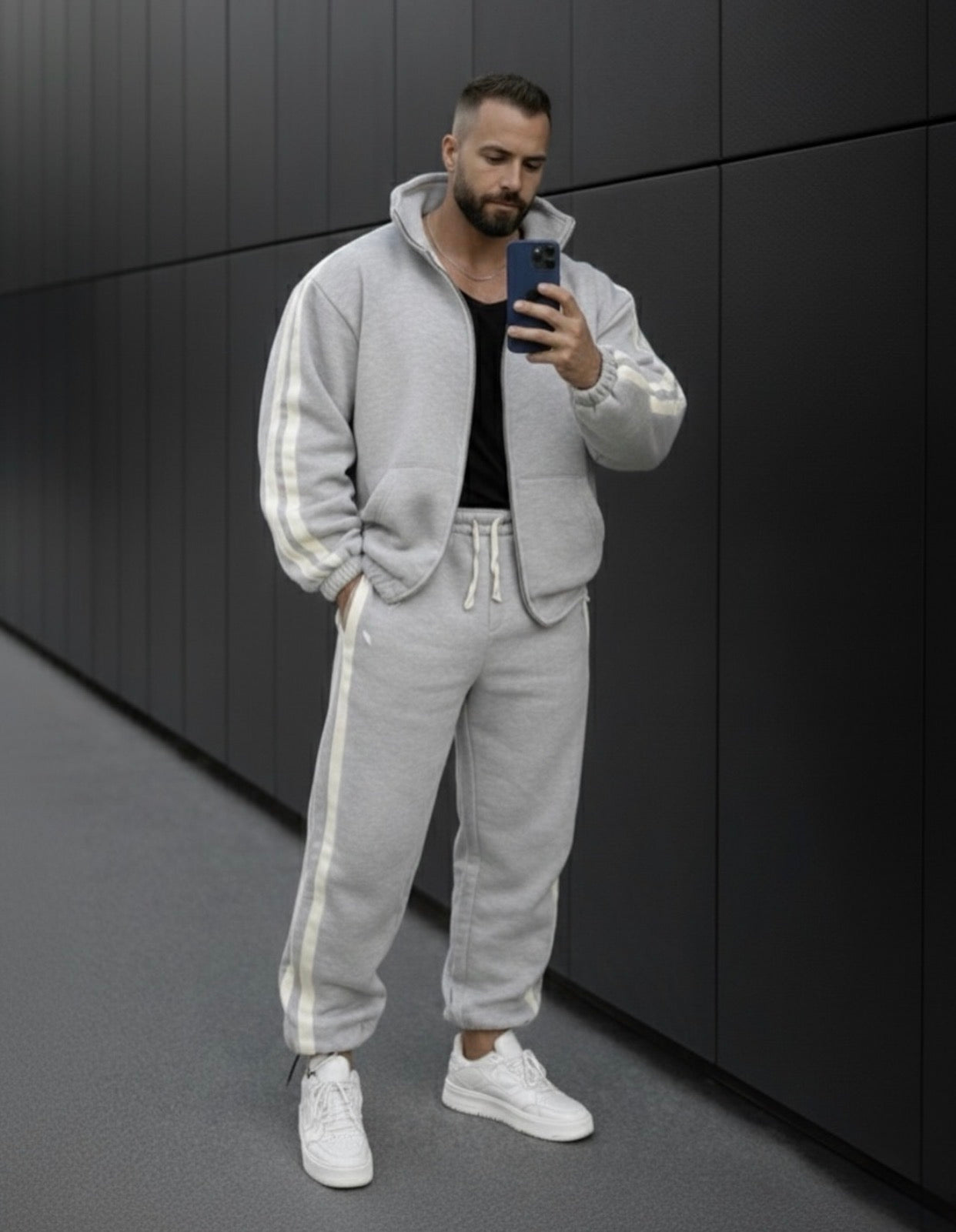 Double stripes cotton tracksuit- 0111 gray