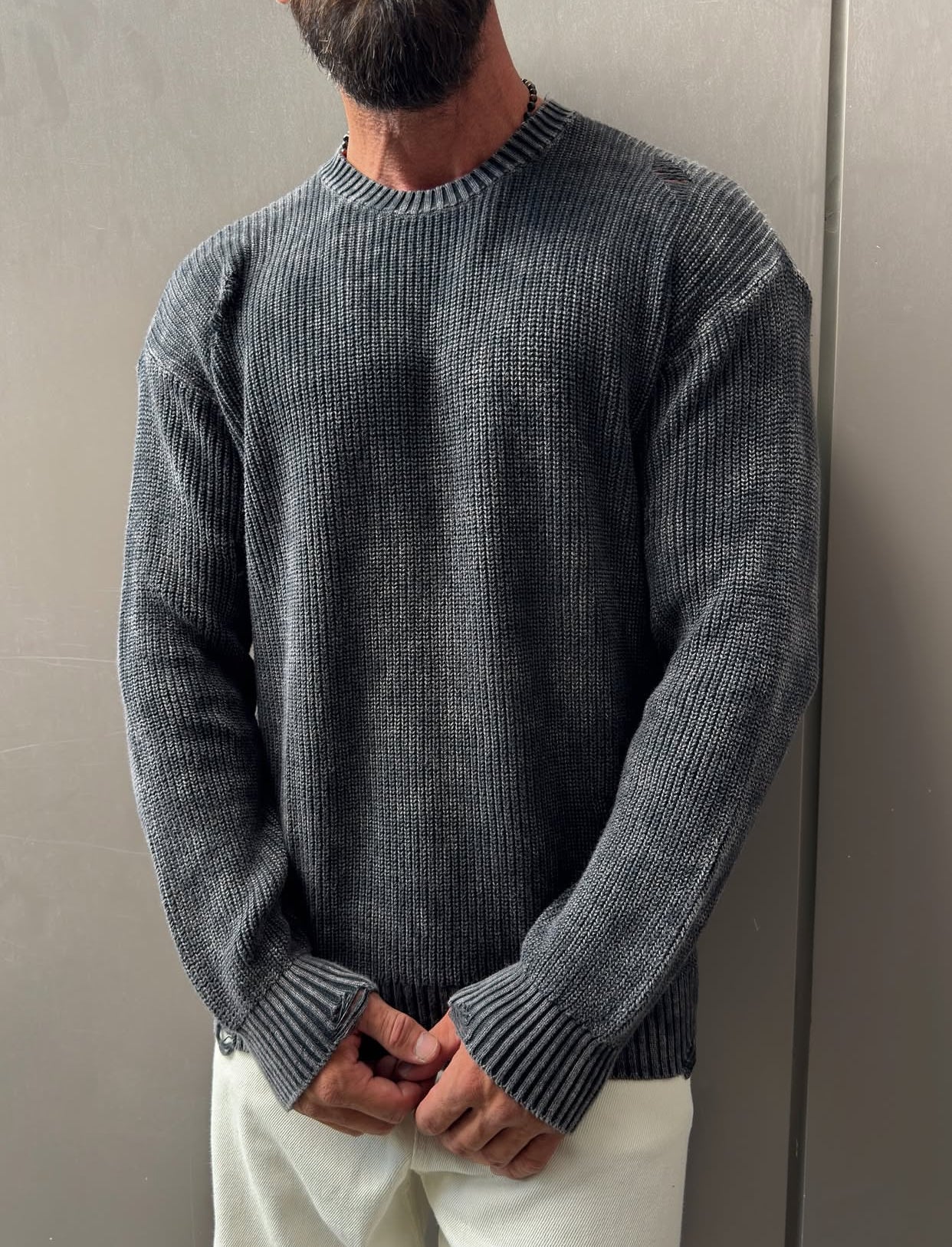 Knitwear oversized shirt - gray  0061