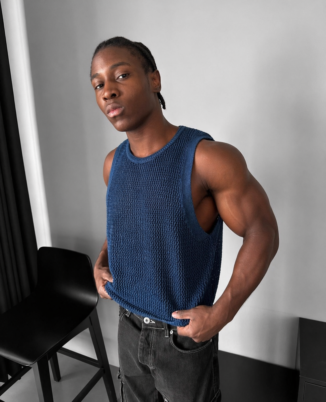 Cotton sleeveless shirt- blue 0029