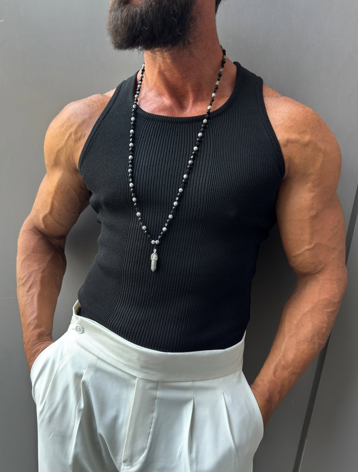 Cotton -Lycra  tanktop - Balck 0039