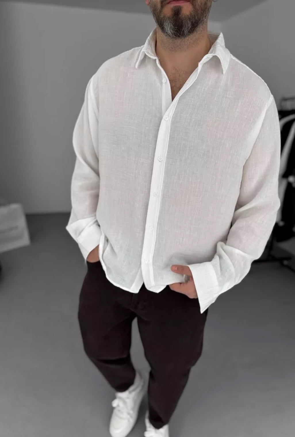 White Crinkle Fabric Shirt