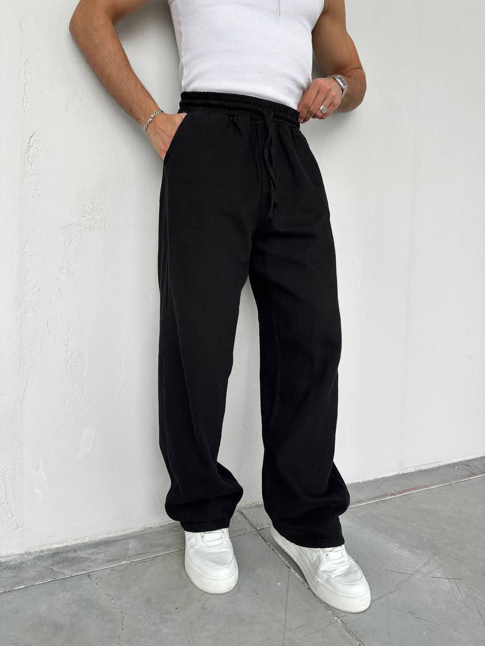Relaxed Drawstring Gabrdine Pants – black 0143