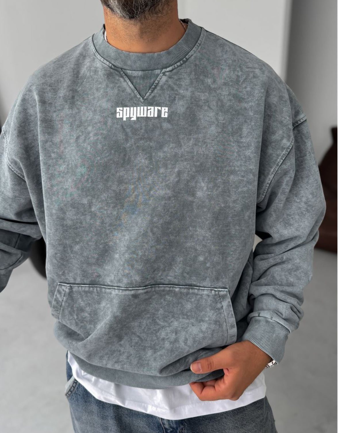 Washed spyware printed sweatshirt / Gray  - 0056