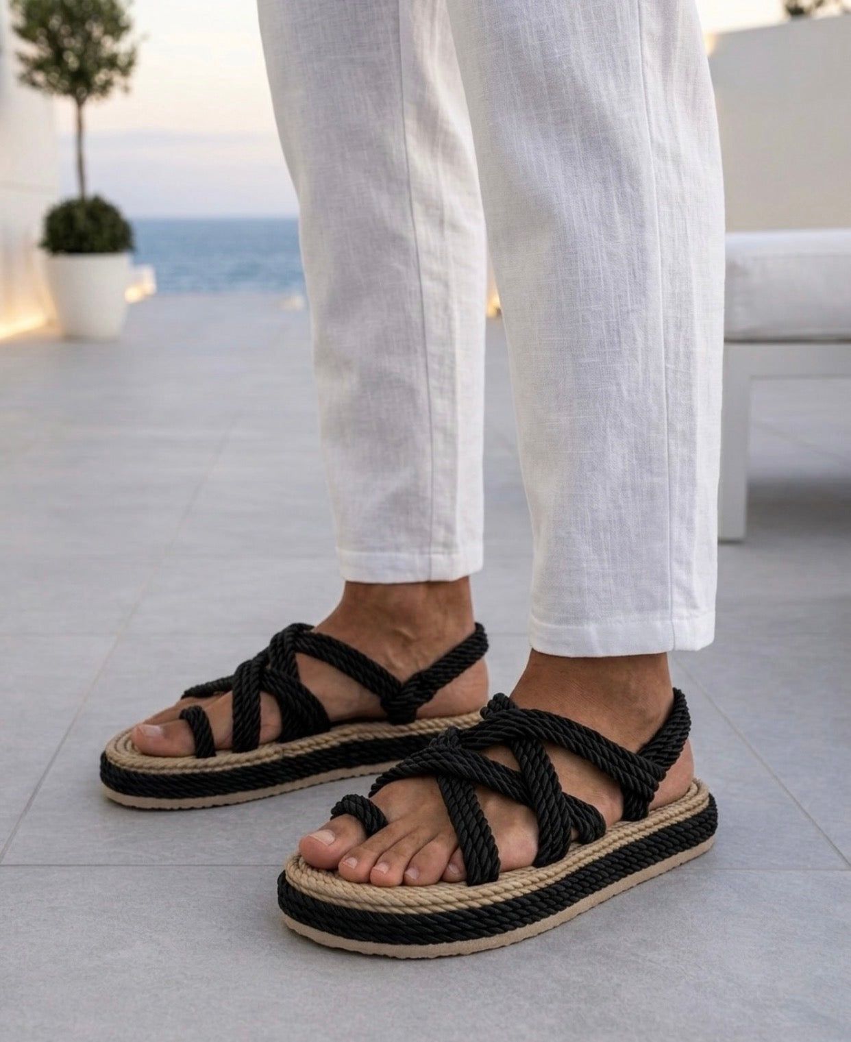 Rope Strap Summer Sandals /black / 0028