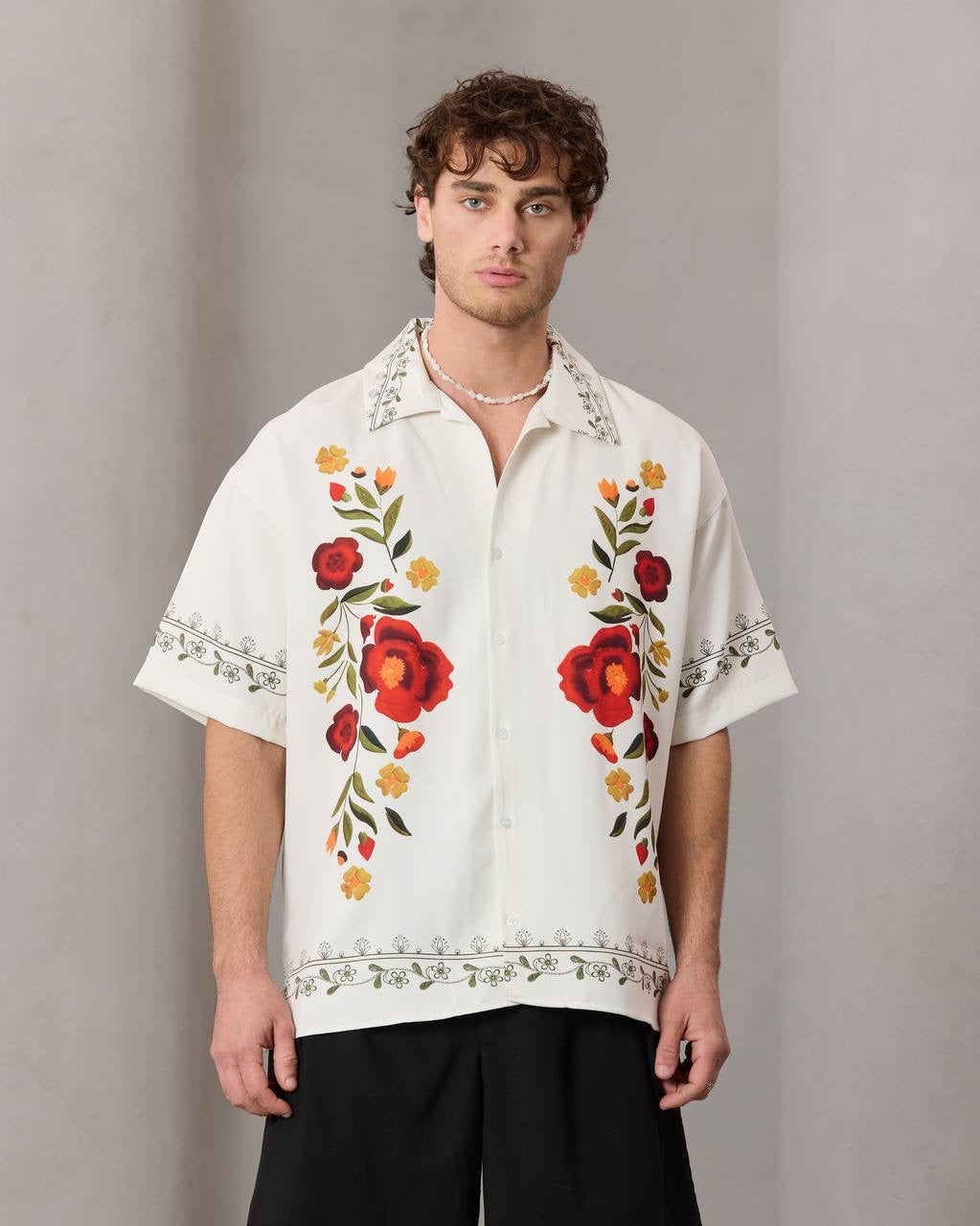 Floral Embroidered Summer Shirt – Cream / 0212