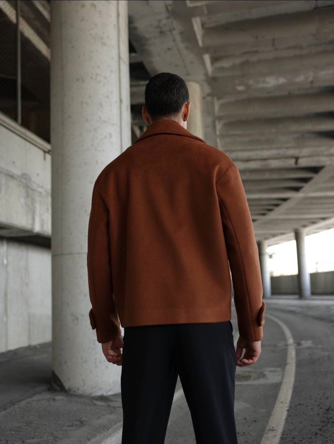 Double Breasted Crop Stamped Jacket  / brown  0105