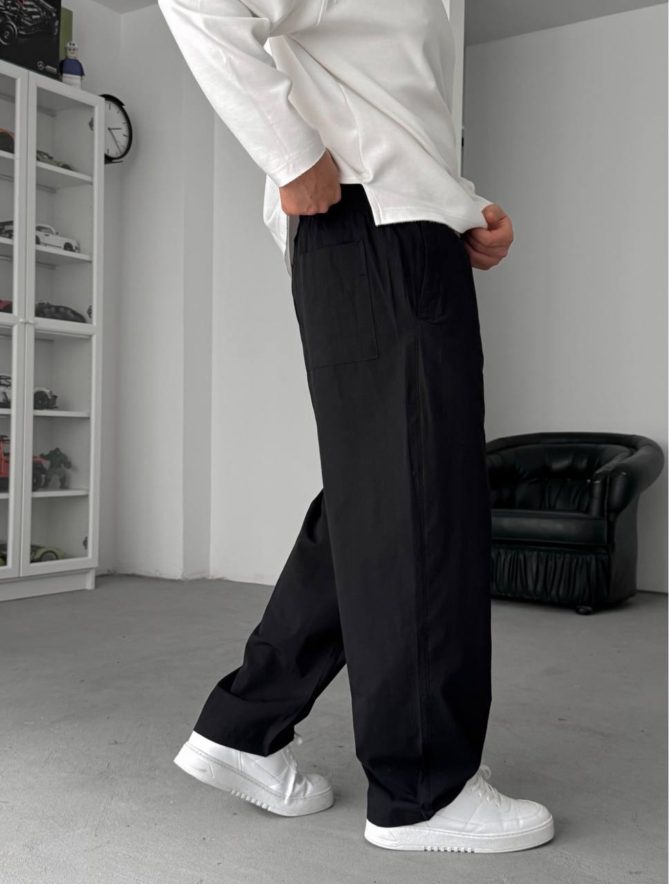Relaxed Drawstring Summer Pants – black  0125