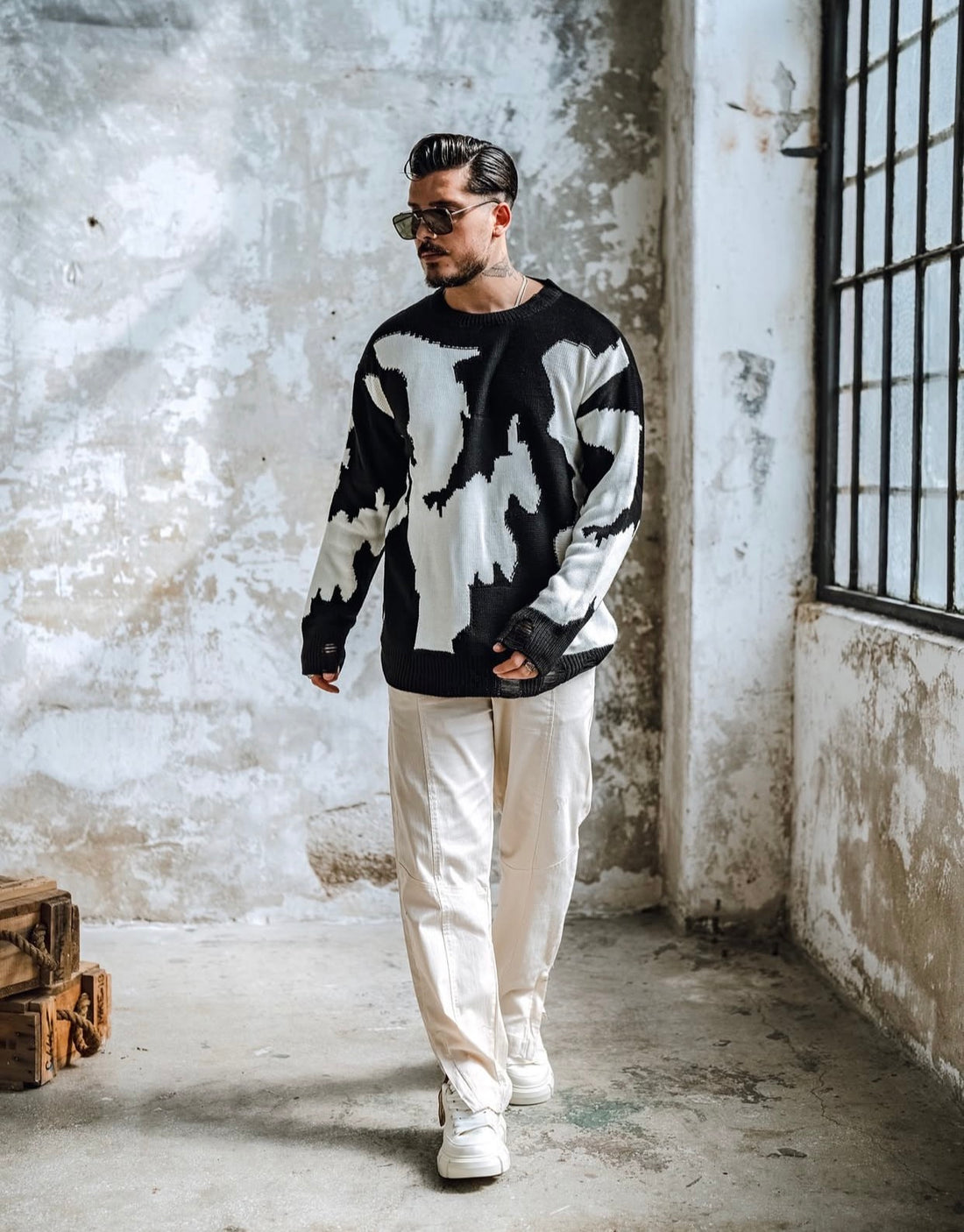 Knitwear oversized shirt black - cow  0059