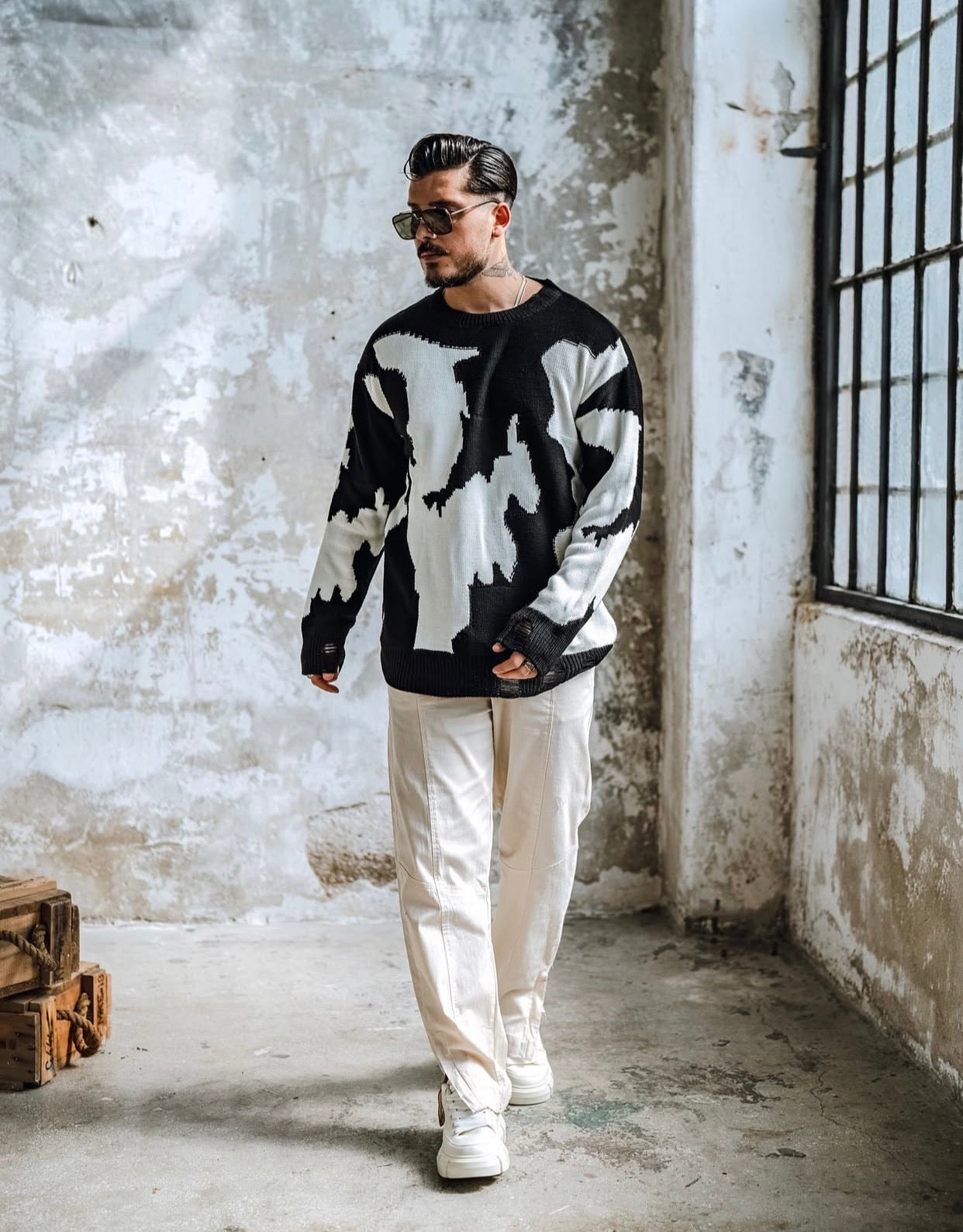 Knitwear oversized shirt black - cow  0059