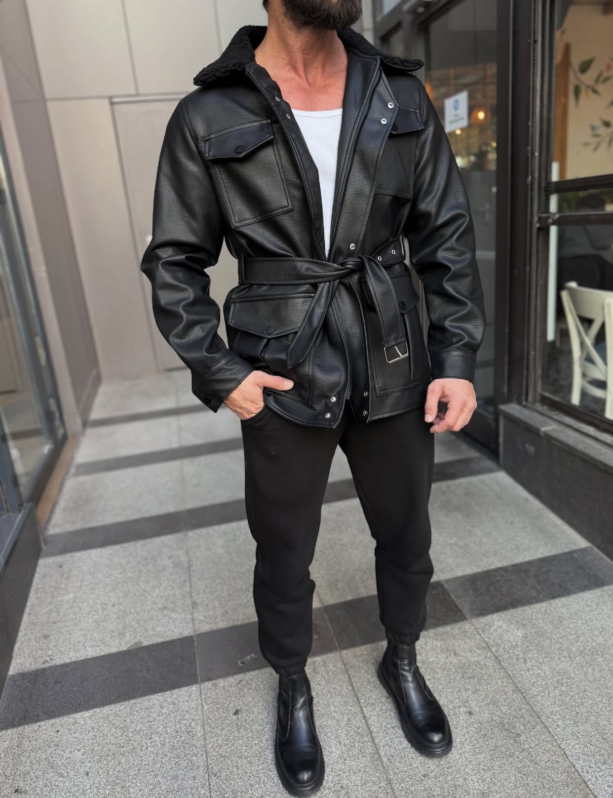 Leather jacket with a fur - 0096