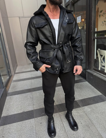 Leather jacket with a fur - 0096