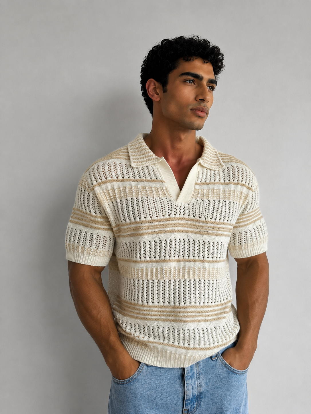 Oversized knitwear shirt -beige- 0021