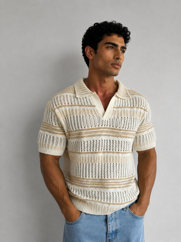 Oversized knitwear shirt -beige- 0021