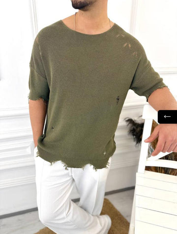 Slimfit - knitewear cotton shirt -green -0017