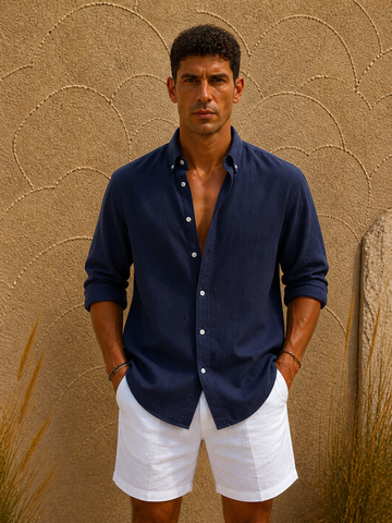 Linen Relaxed Shirt – navy blue - 0124