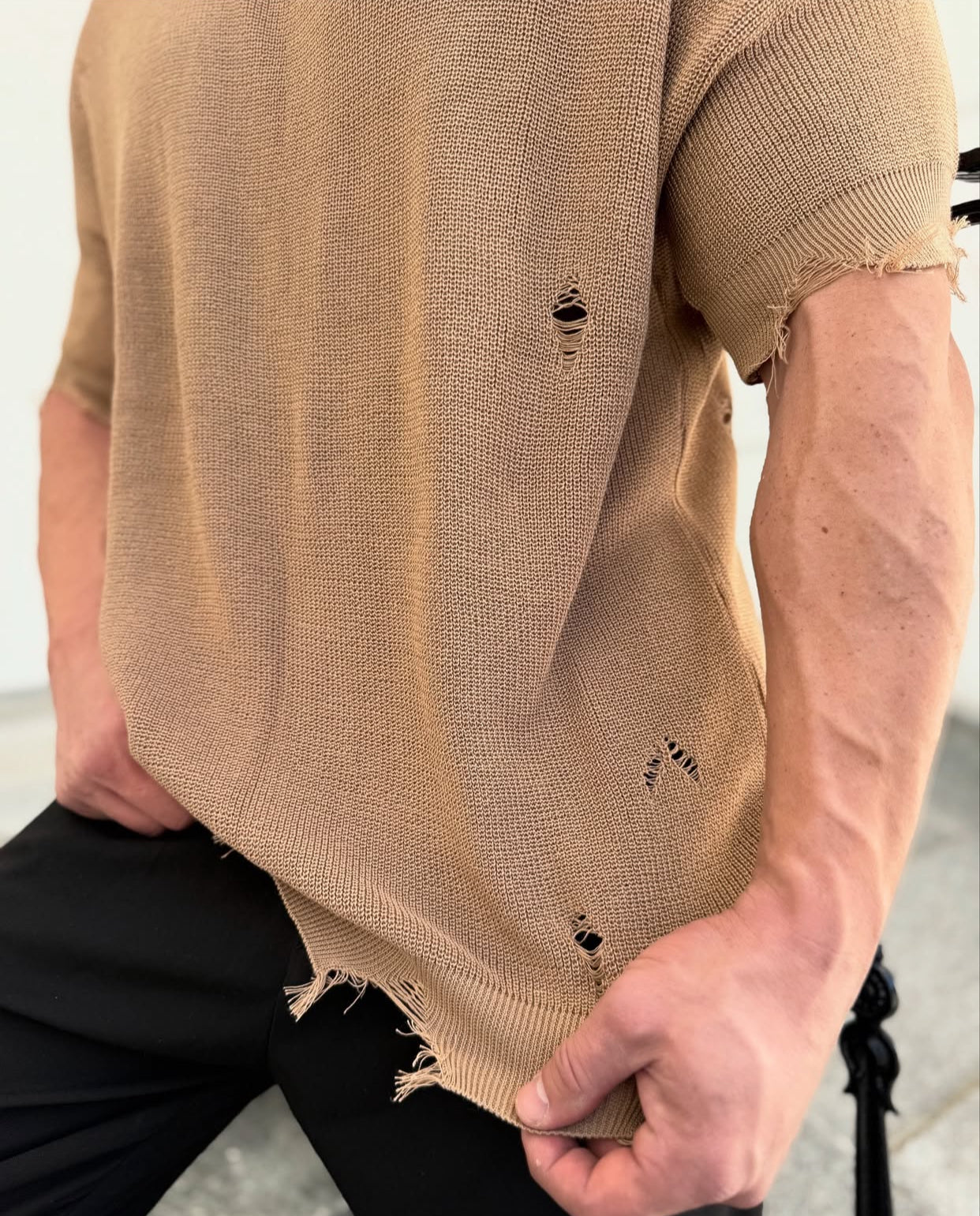 Cotton knitwear shirt - brown- 0026