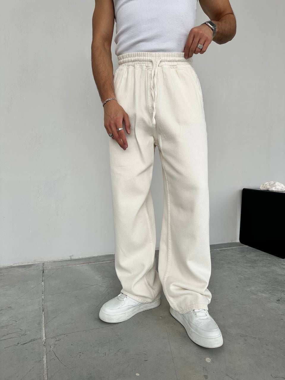 Relaxed Drawstring Gabrdine Pants – Off White 0143