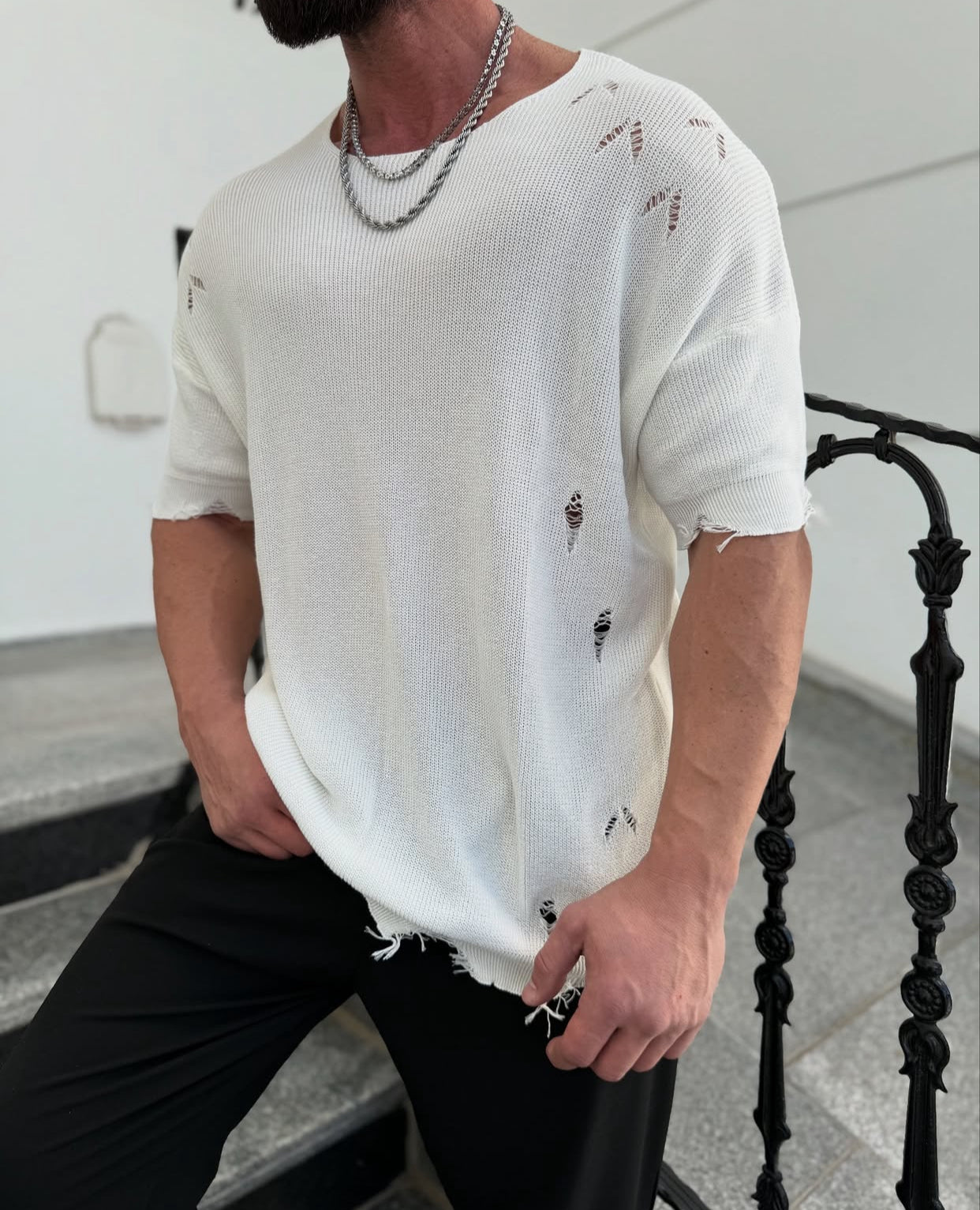 Cotton knitwear shirt -white - 0026