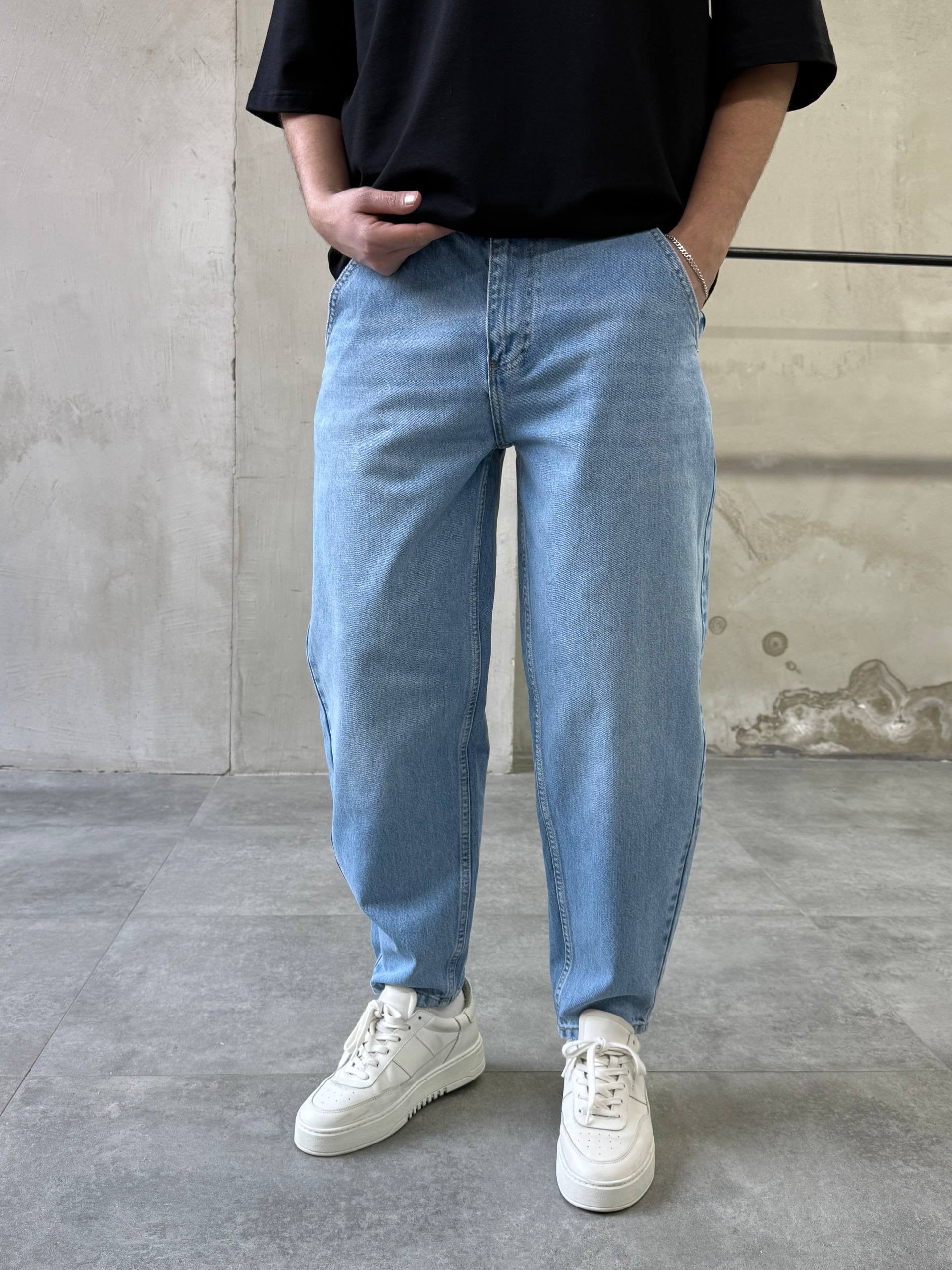 Relaxed Fit Washed Jeans – Mid Blue - mom fit - 3285 - k10