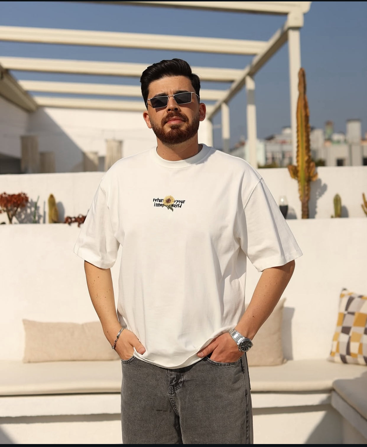 White printed cotton T-shirt R 007