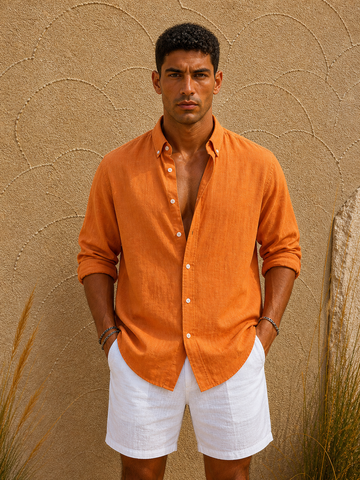 Linen Relaxed Shirt - 0124 - orange