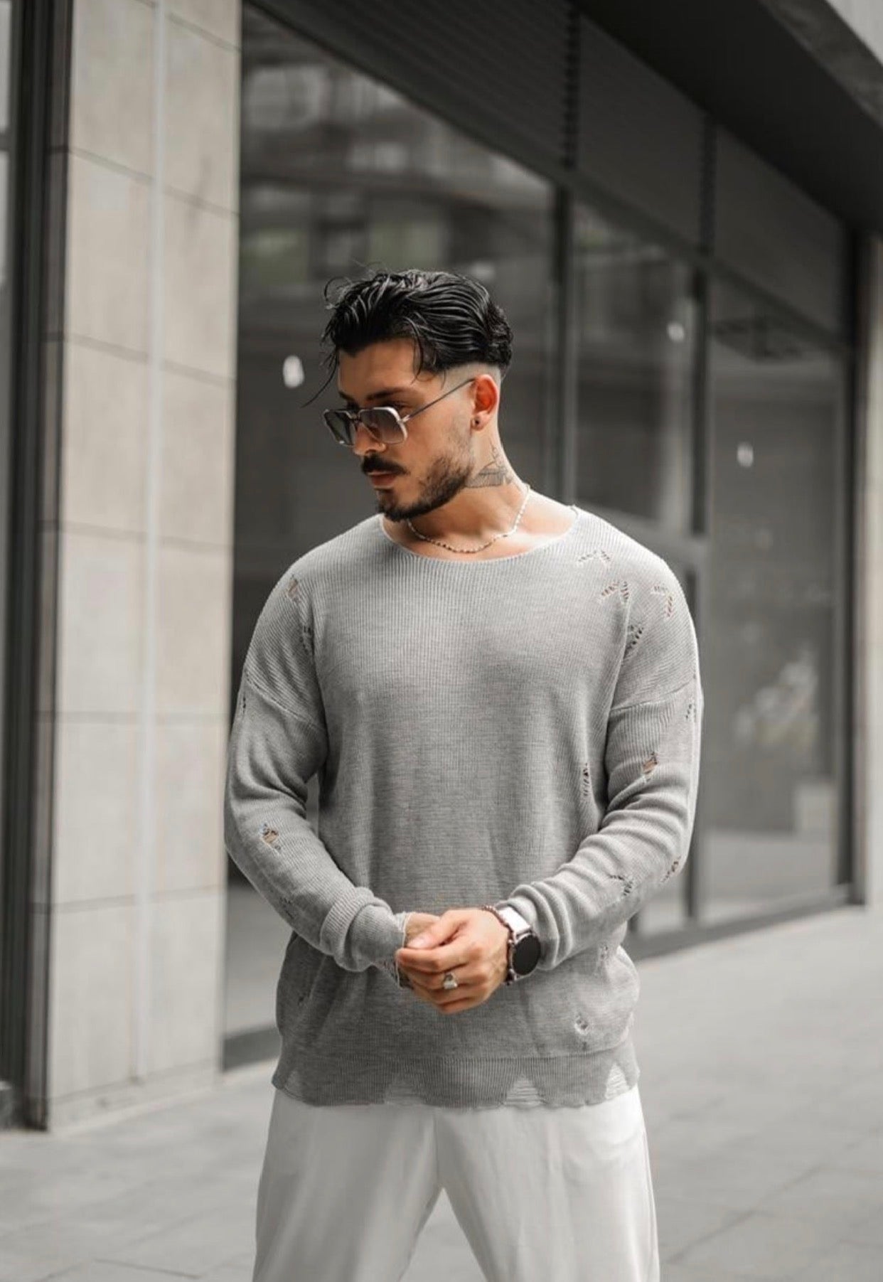 Knitwear oversized shirt - 0064 gray